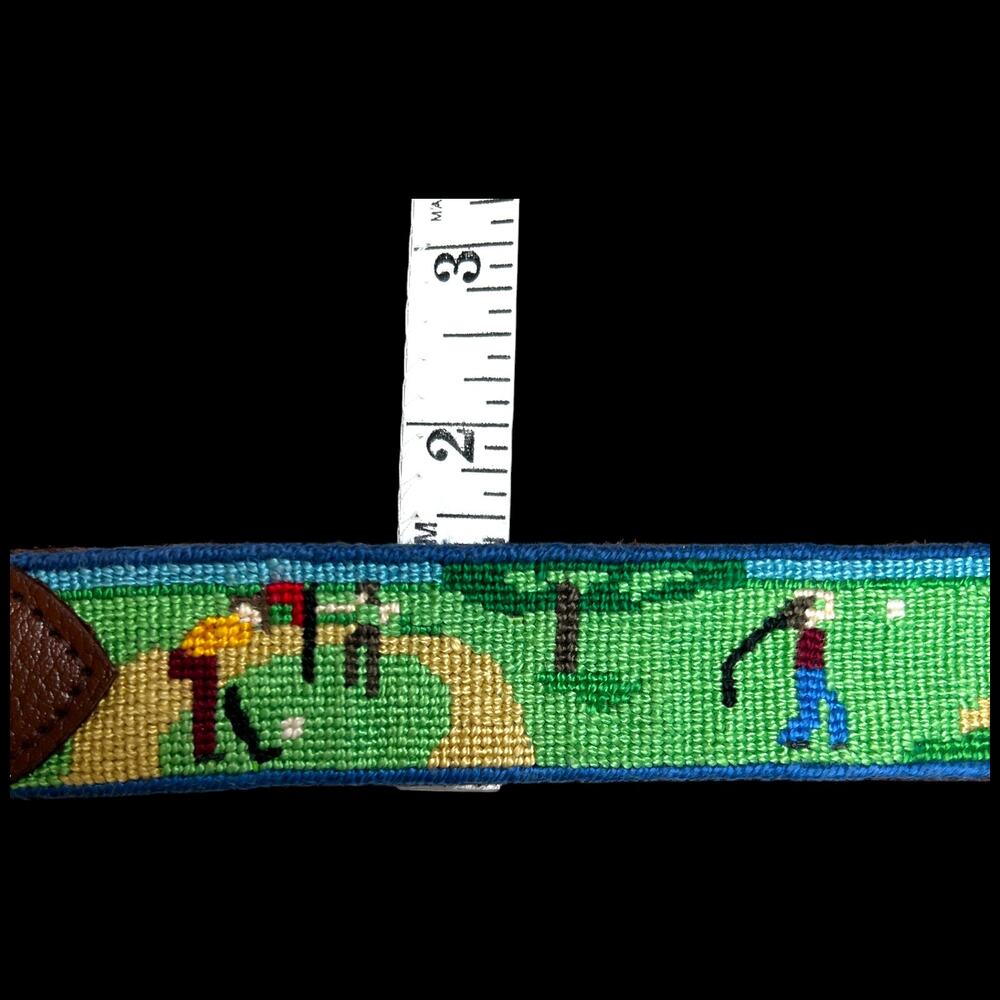 Needlepoint Leather Belt Size 38 Hand stitched Summer Fun Golfing Boating Home - Picture 11 of 12